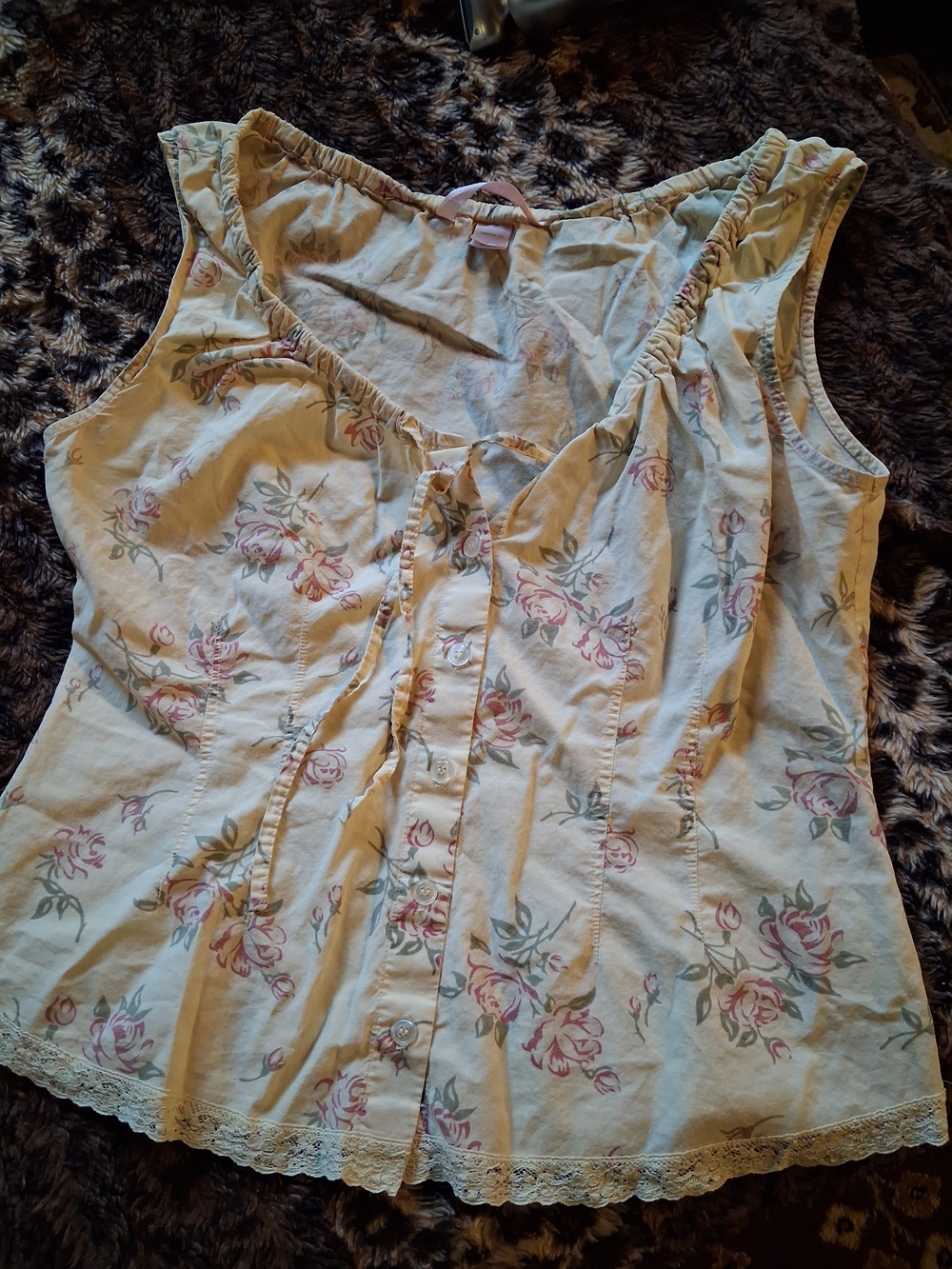Victoria's Secret Cream Floral Button-Front Camisole with Pink Roses